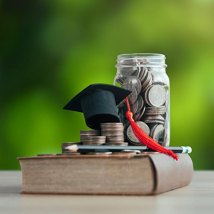 jar of coin, saving to pay for college