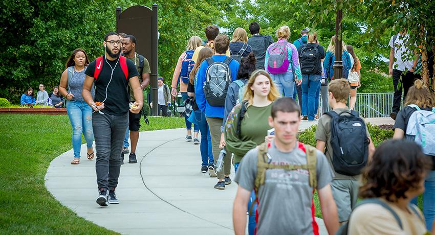 Students walk on the Vol State campus in Gallatin