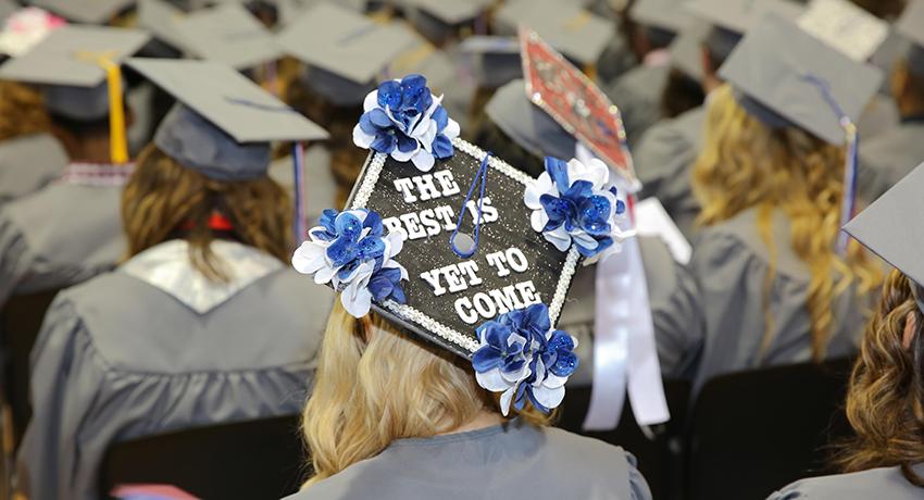 Cap that says the best is yet to come at Vol State graduation ceremony