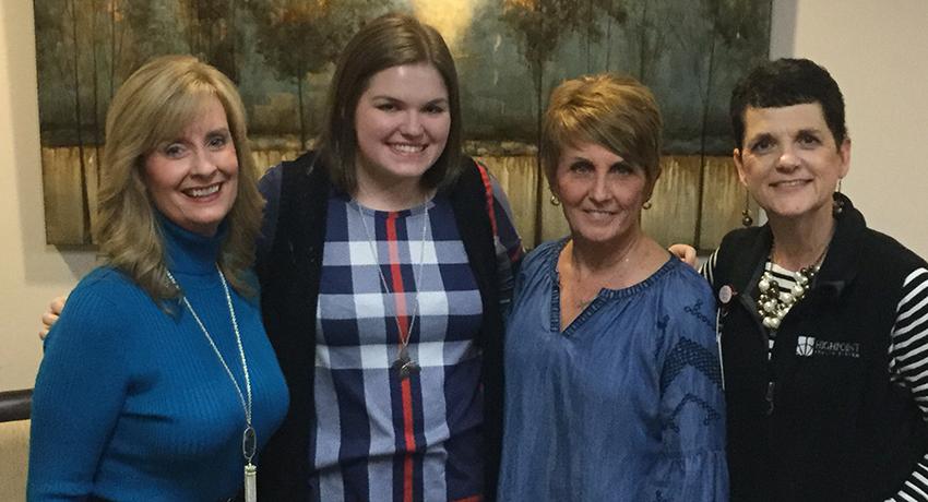 Karen Mitchell, executive director for the Volunteer State College Foundation; Amanda Talbot, the 2018-2019 scholarship recipient; Loretta Visser, president of the Friends of SRMC Board; and Lori Johnson, director of Volunteer Services for SRMC.