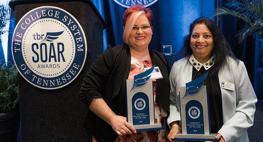 Pictured: TCAT Faculty Member of the Year, Rebecca Russell of Knoxville; and Vol State professor, Girija Shinde, Community College Faculty Member of the Year.