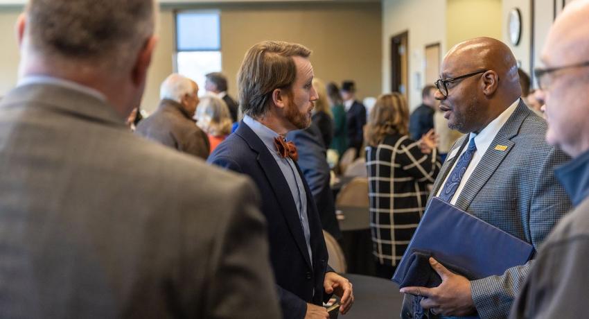 Interim Vol State President, Dr. Russ Deaton and UT Martin Chancellor, Dr. Yancy Freeman enjoy a conversation during today's event.