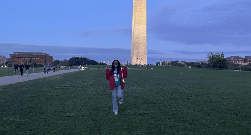 Shay in front of the Washington Monument